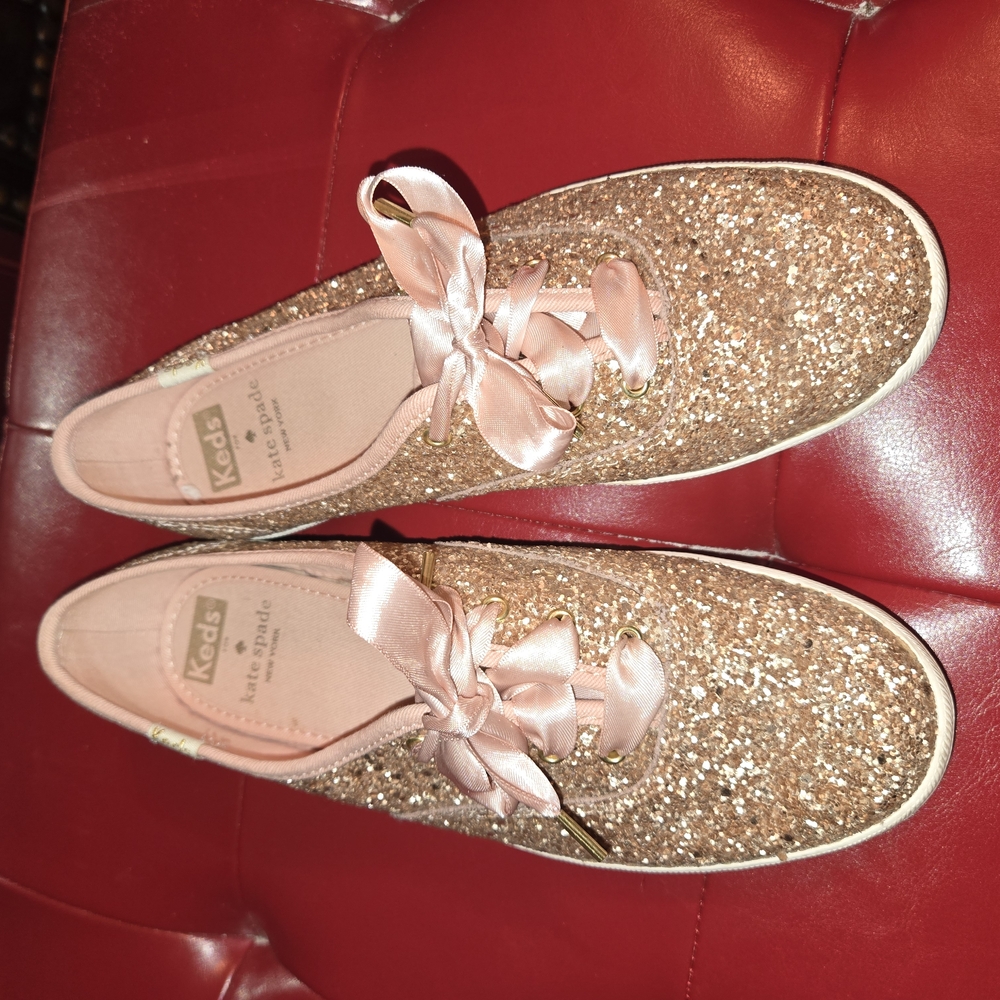 KATE SPADE Keds Glitter Sneakers with Pink Satin Laces